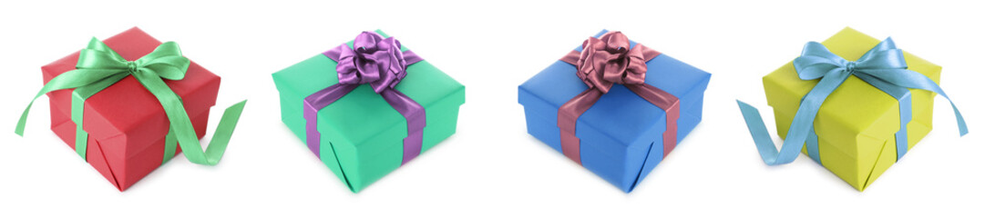 Set of Christmas gift boxes on white background. Banner design