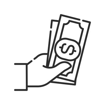 recommend clip art: Cash payment black line icon. Hand holds money. Pictogram for web page, mobile app, promo. UI UX GUI design element. Editable stroke.