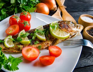Fried fish served on the plate