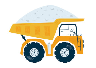 Yellow dump truck isolated on a white background in flat style. Icons kids cars for design of children's rooms, clothing, textiles. Vector illustration © Irina Gubanova