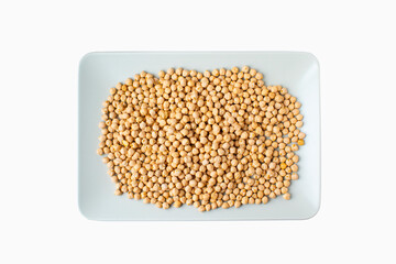 Chickpeas in a handmade ceramic bowl on grey background. Garbanzo beans traditional Near Easten food.