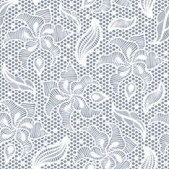 Lace floral seamless pattern in white and grey colors 