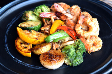 Seafood dish, Prawns with baked vegetables