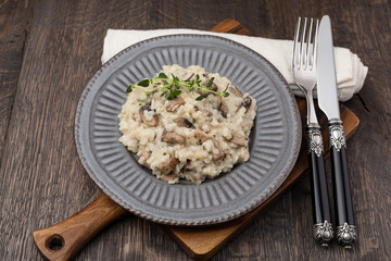 Mushroom risotto on plate, close up view