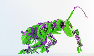 Fototapeta premium Toxic green-violet robot panther hunting, 3d rendering