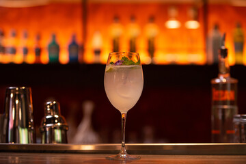 Fruit cocktail. Beverage for summer with waiter.