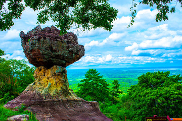 Rock sculpture by nature with great view at Phu hin jom thad national park, Udonthani, Thailand.