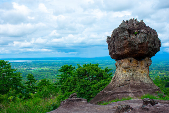 Rock sculpture by nature with great view at Phu hin jom thad national park, Udonthani, Thailand.