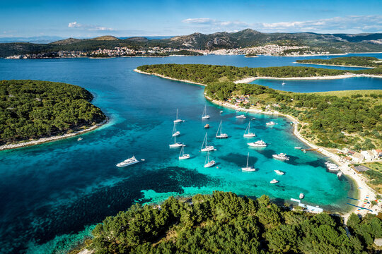 Aerial view of Paklinski Islands in Hvar, Croatia.