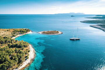 Aerial view of Paklinski Islands in Hvar, Croatia.