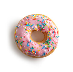 Donut decorated with colored sparks. Isolated on white background. top view. 