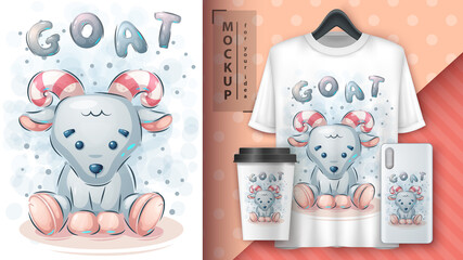 Cute teddy goat - poster and merchandising.