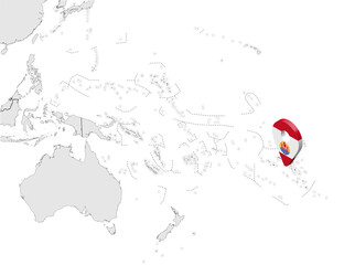 Location Map  of French Polynesia on map Oceania and Australia. 3d French Polynesia flag map marker location pin for your web site design, app, UI. Oceania. EPS10.