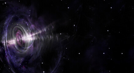 Black hole over star field in outer space, abstract space wallpaper with copy space. Elements of...