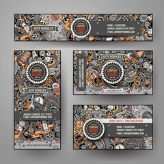 Corporate Identity vector templates set with doodles Automotive theme