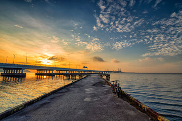 Great landscape during sunrise view with the second Penang Bridge at the background.