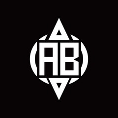 AB Logo with circle rounded combine triangle top and bottom side design template