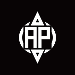 AP Logo with circle rounded combine triangle top and bottom side design template