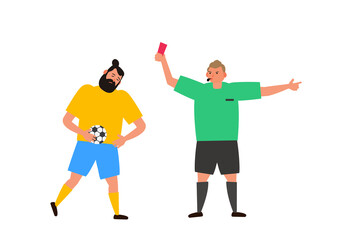 football referee showing red card to soccer player vector illustration