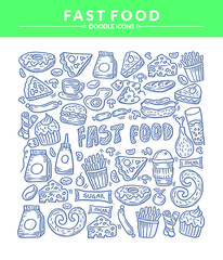 Doodle fastfood background, Simple and trendy with sketching style
