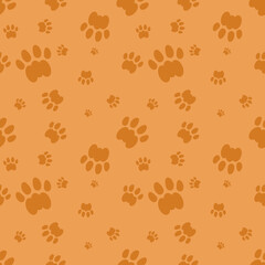 Orange Seamless animal pattern of cat footprint. kitten doodle icon. Endless texture can be used for wallpaper, printing on fabric, paper. Vector illustration