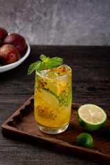 Frozen passion fruit green lemonade in summer