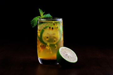 Frozen passion fruit green lemonade in summer