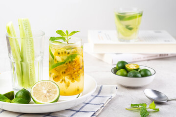 Frozen passion fruit green lemonade in summer