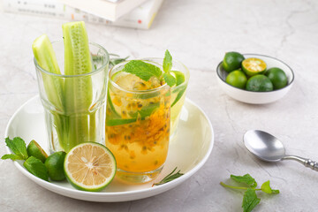 Frozen passion fruit green lemonade in summer