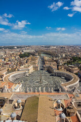 View of the Vatican and St. Peter's square from the observation deck of the dome of St. Peter's Cathedral