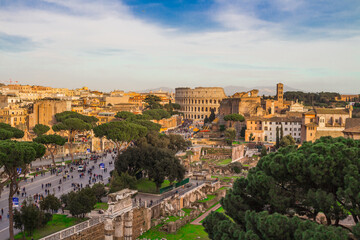 Fototapeta na wymiar View from the Capitol hill to the Colosseum. Rome. Italy