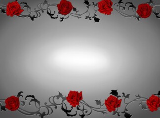 赤いバラのフレーム　グレーグラデ