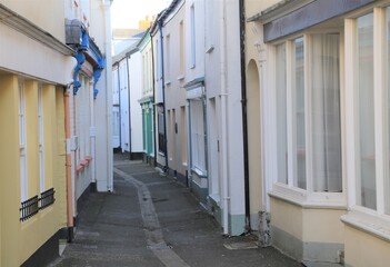 Tiny, narrow streets behind the seafront in the quaint fishing village of Appledore, Devon, England.