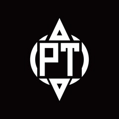 PT Logo with circle rounded combine triangle top and bottom side design template