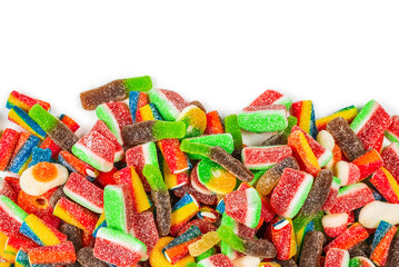 Assorted gummy candies. Top view. Jelly  sweets.
