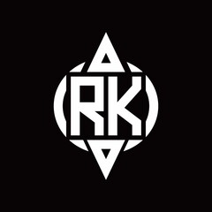 RK Logo with circle rounded combine triangle top and bottom side design template
