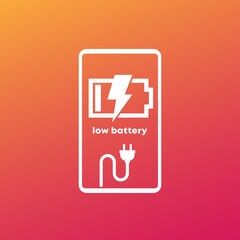 Low battery warning vector icon with phone