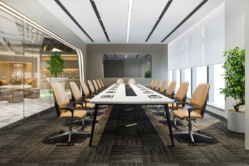3d rendering business meeting room on high rise office building near reception - obrazy, fototapety, plakaty