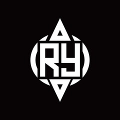 RY Logo with circle rounded combine triangle top and bottom side design template