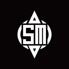 SM Logo with circle rounded combine triangle top and bottom side design template