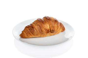 Croissant. croissant in white plate on white background. (Tr - kruvasan, Fr - croissant)
