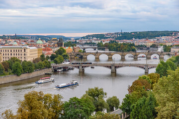 Fototapeta na wymiar View of three bridges over the River Vltava in Prague, Czech Republic