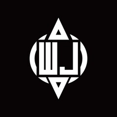 WJ Logo with circle rounded combine triangle top and bottom side design template