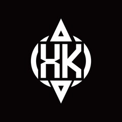 XK Logo with circle rounded combine triangle top and bottom side design template