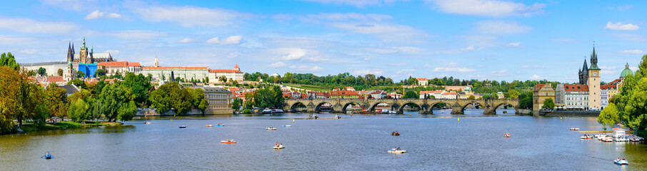 Fototapeta na wymiar Panorama of Prague Castle, Charles Bridge and River Vltava in Prague, Czech Republic