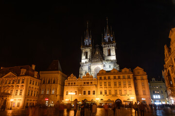 Fototapeta na wymiar Night view of the Old Town Square in Prague, Czech Republic