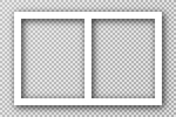 White photo frame for social media with white borders. Blank photo frame mockup with shadow effect and transparent background. Rectangle picture frame for collage