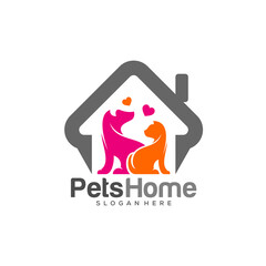 Home pets Logo dog cat design vector template. Animals Veterinary clinic Logotype concept outline icon.