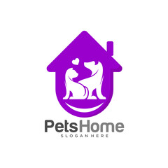 Home pets Logo dog cat design vector template. Animals Veterinary clinic Logotype concept outline icon.