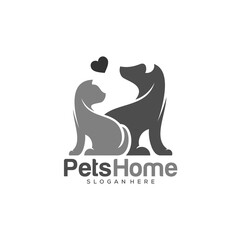 Pets Logo dog cat design vector template. Animals Veterinary clinic Logotype concept outline icon.